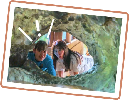 岩屋神社の洞窟入口から神棚を覗く様子